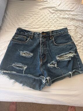 bill blass Ripped Medium Blue Denim Cutoff Shorts